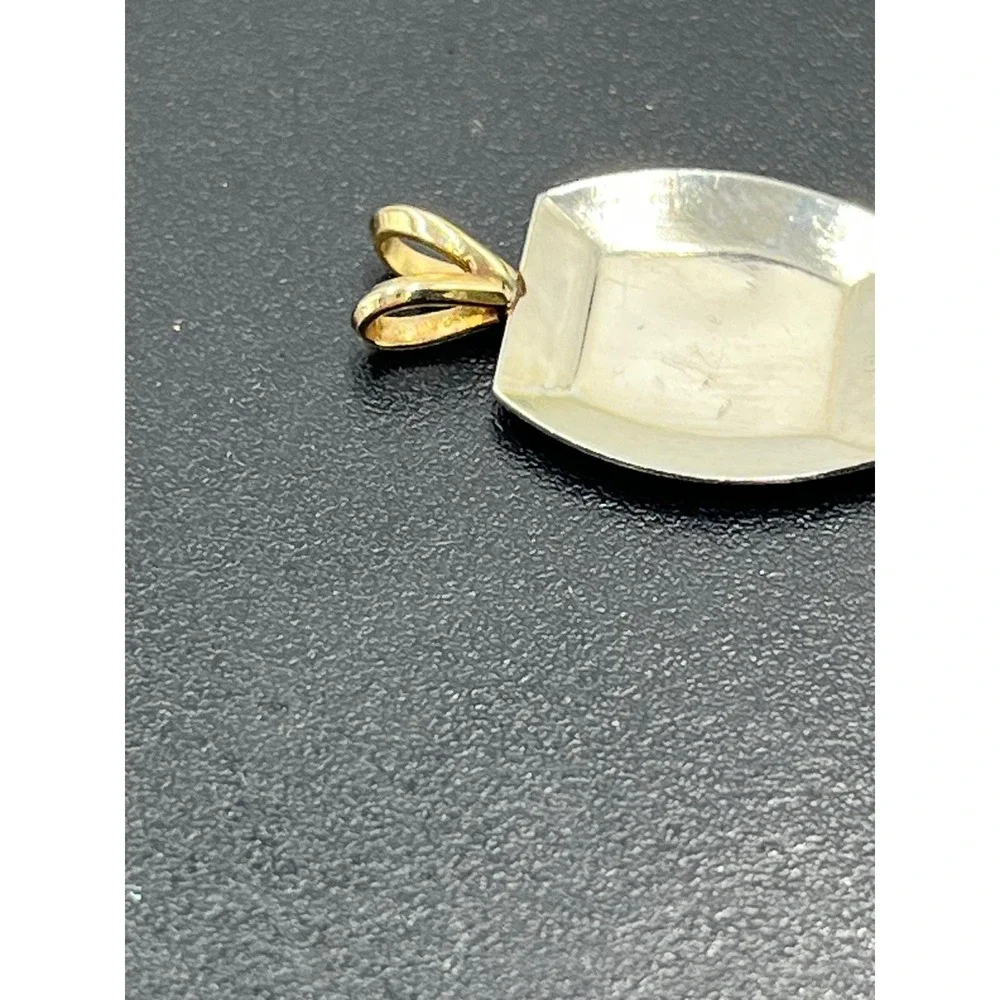 Vintage 14K Two-Tone Gold Ornate Floral Engraved Rectangular Pendant Charm 1.08g